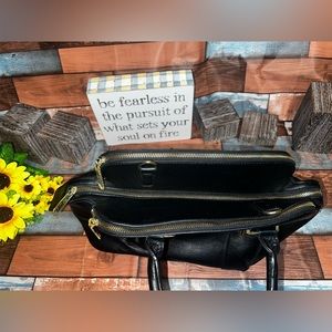 Steve Madden 3 Compartment Medium Sized Satchel Hand Bag Purse (Black & Gold)